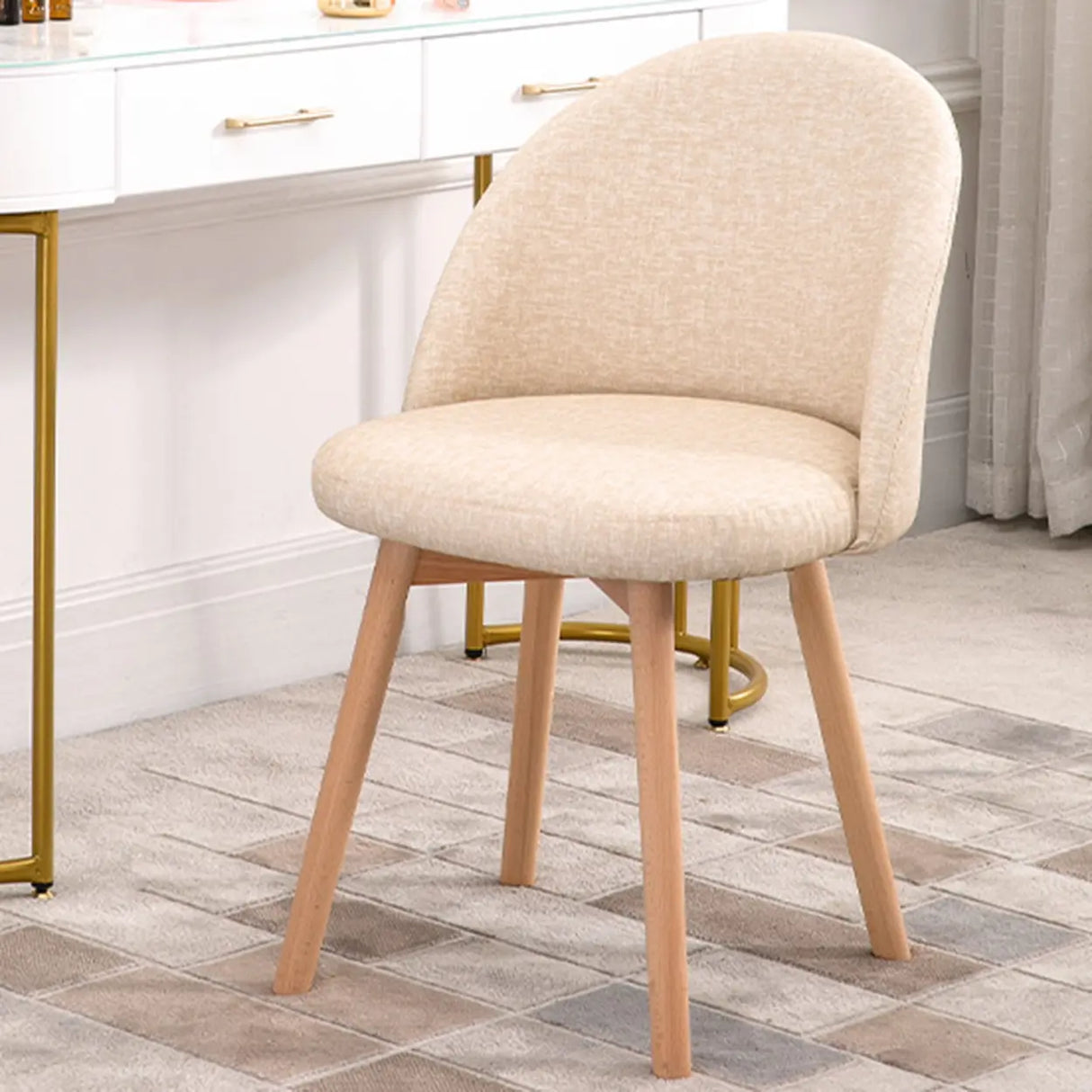 Wood Round Upholstered Armless Dining Chair Yellow Image - 6