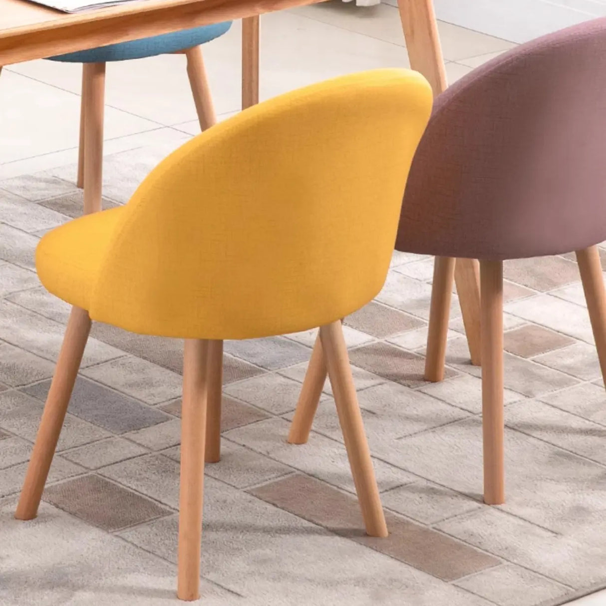 Wood Round Upholstered Armless Dining Chair Yellow Image - 8