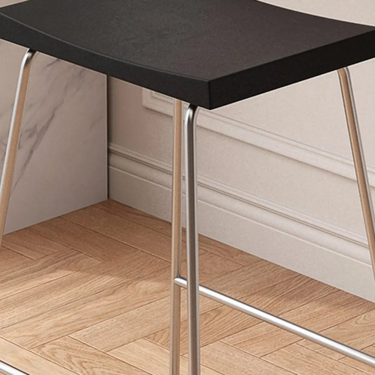 Wood Saddle Metal Sled Base Bar Stool with Footrest Image - 16