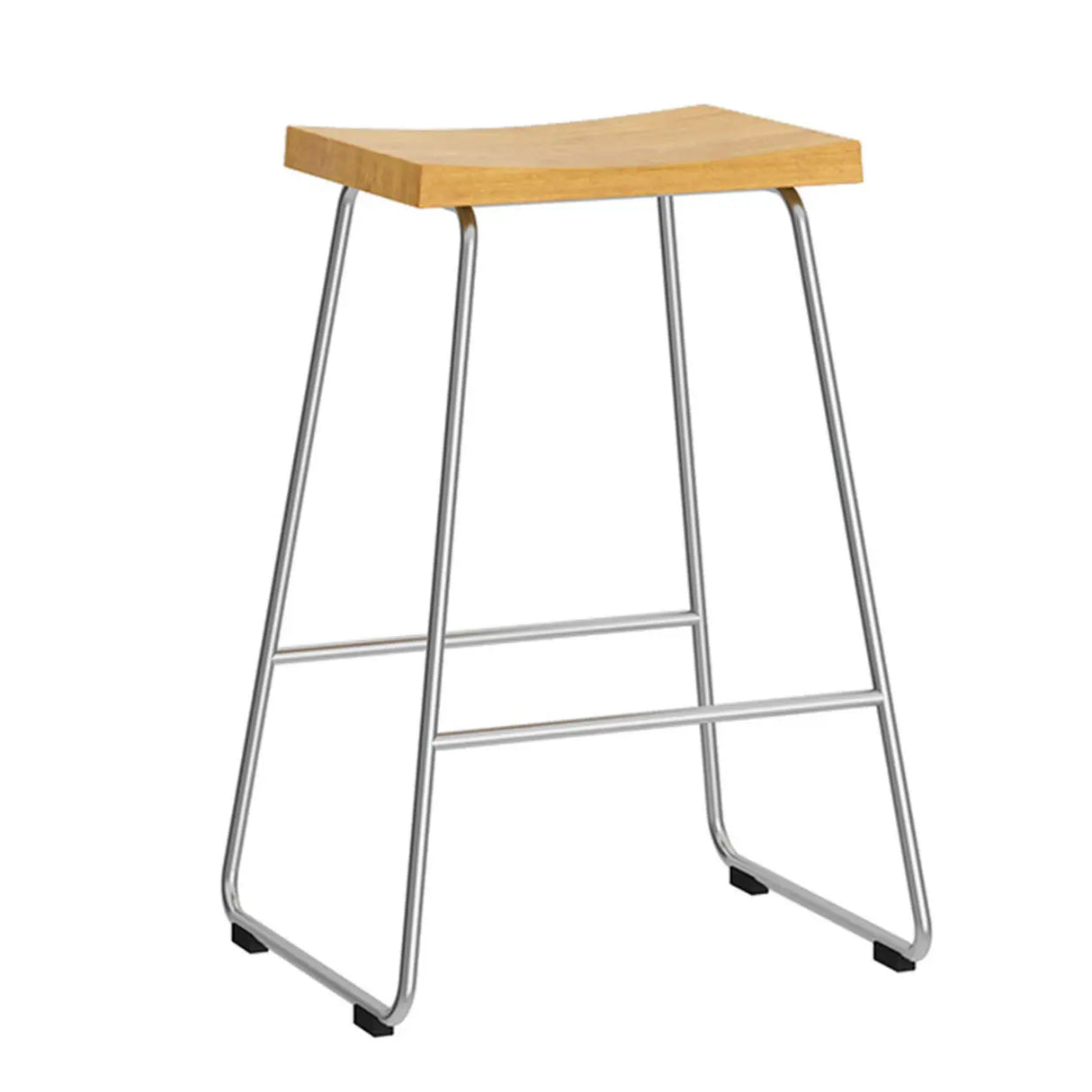 Wood Saddle Metal Sled Base Bar Stool with Footrest Image - 5