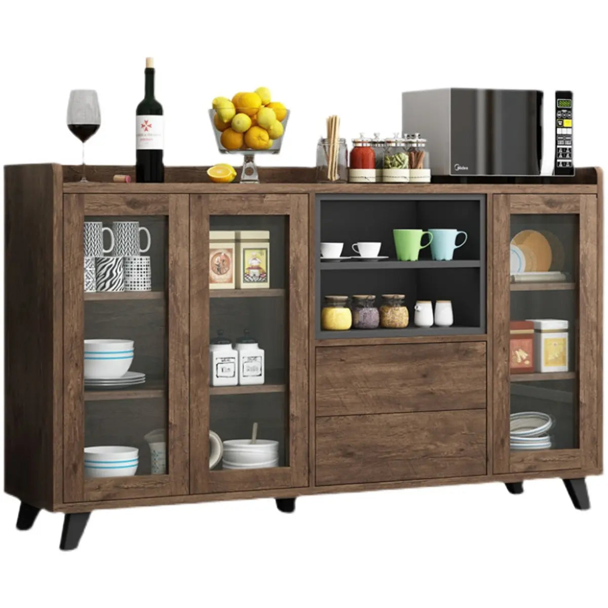 Wood Slab Cabinet Brown Shelves Large Open Storage Buffet Image - 10