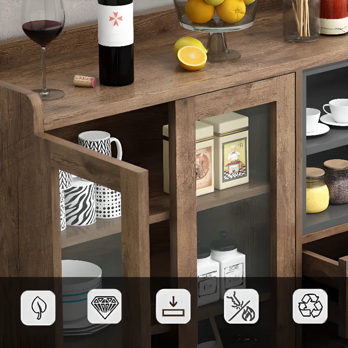 Wood Slab Cabinet Brown Shelves Large Open Storage Buffet Image - 12