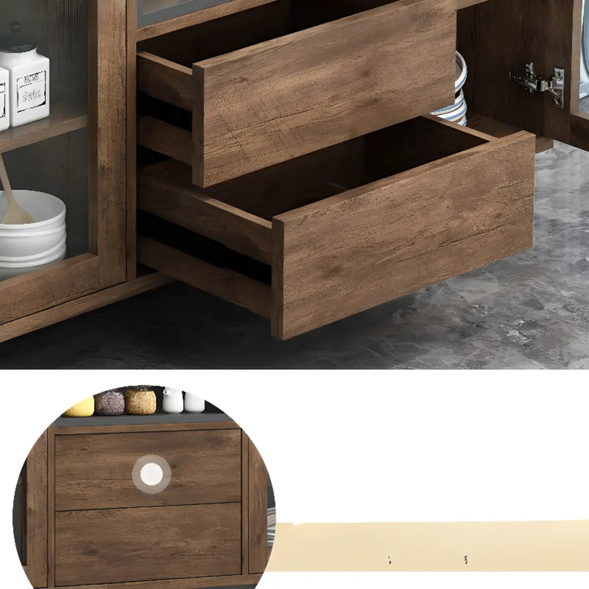 Wood Slab Cabinet Brown Shelves Large Open Storage Buffet Image - 13