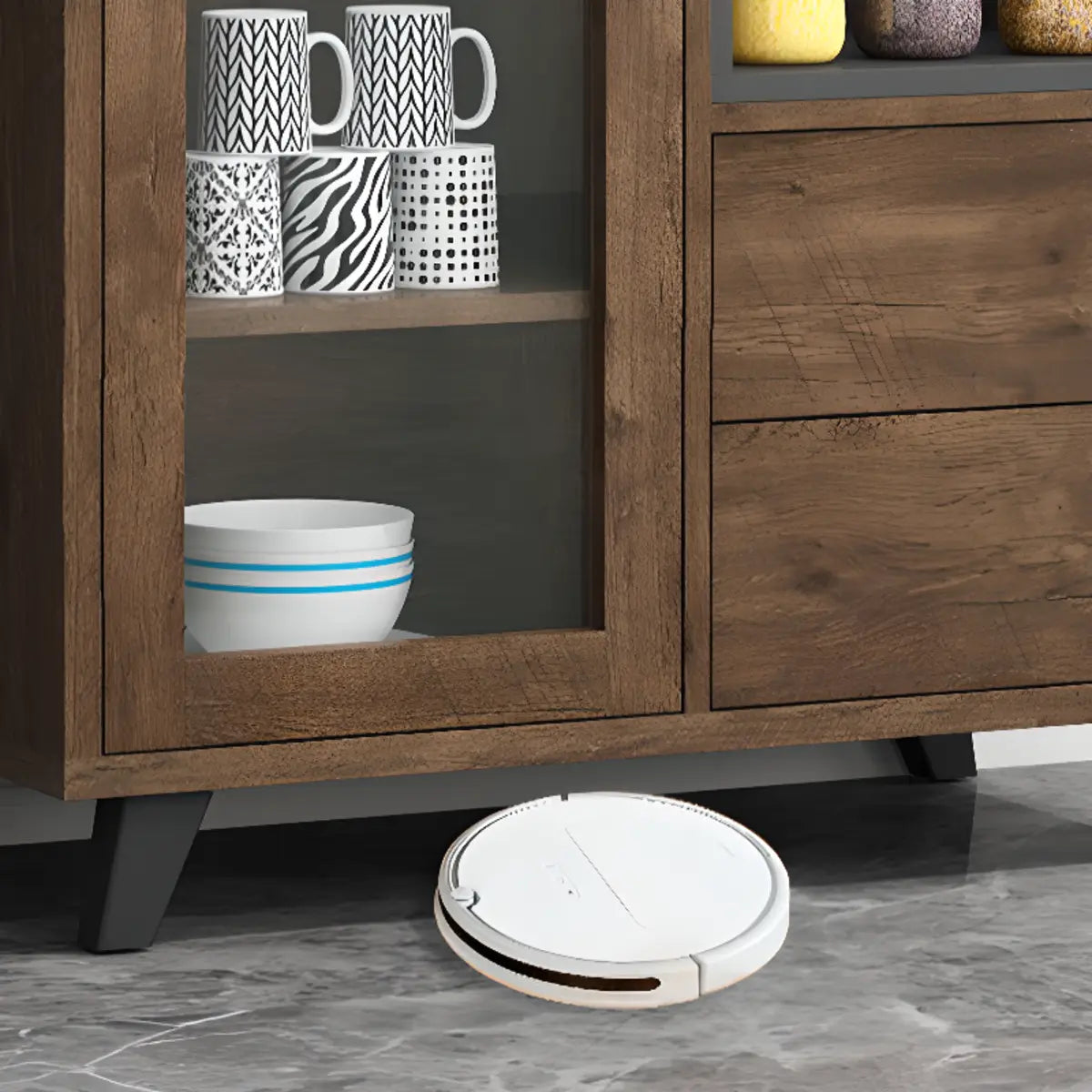 Wood Slab Cabinet Brown Shelves Large Open Storage Buffet Image - 18