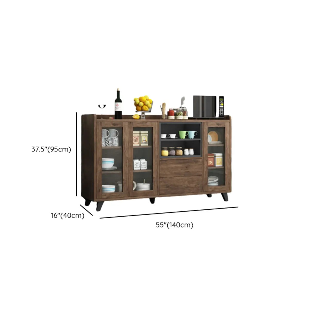 Wood Slab Cabinet Brown Shelves Large Open Storage Buffet Image - 25