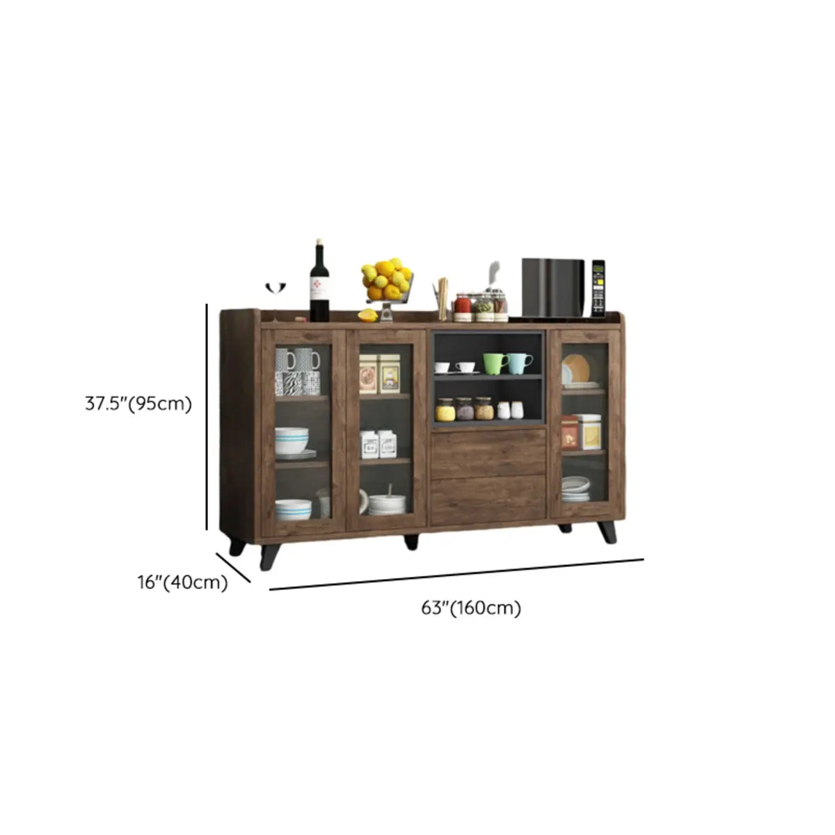 Wood Slab Cabinet Brown Shelves Large Open Storage Buffet Image - 26