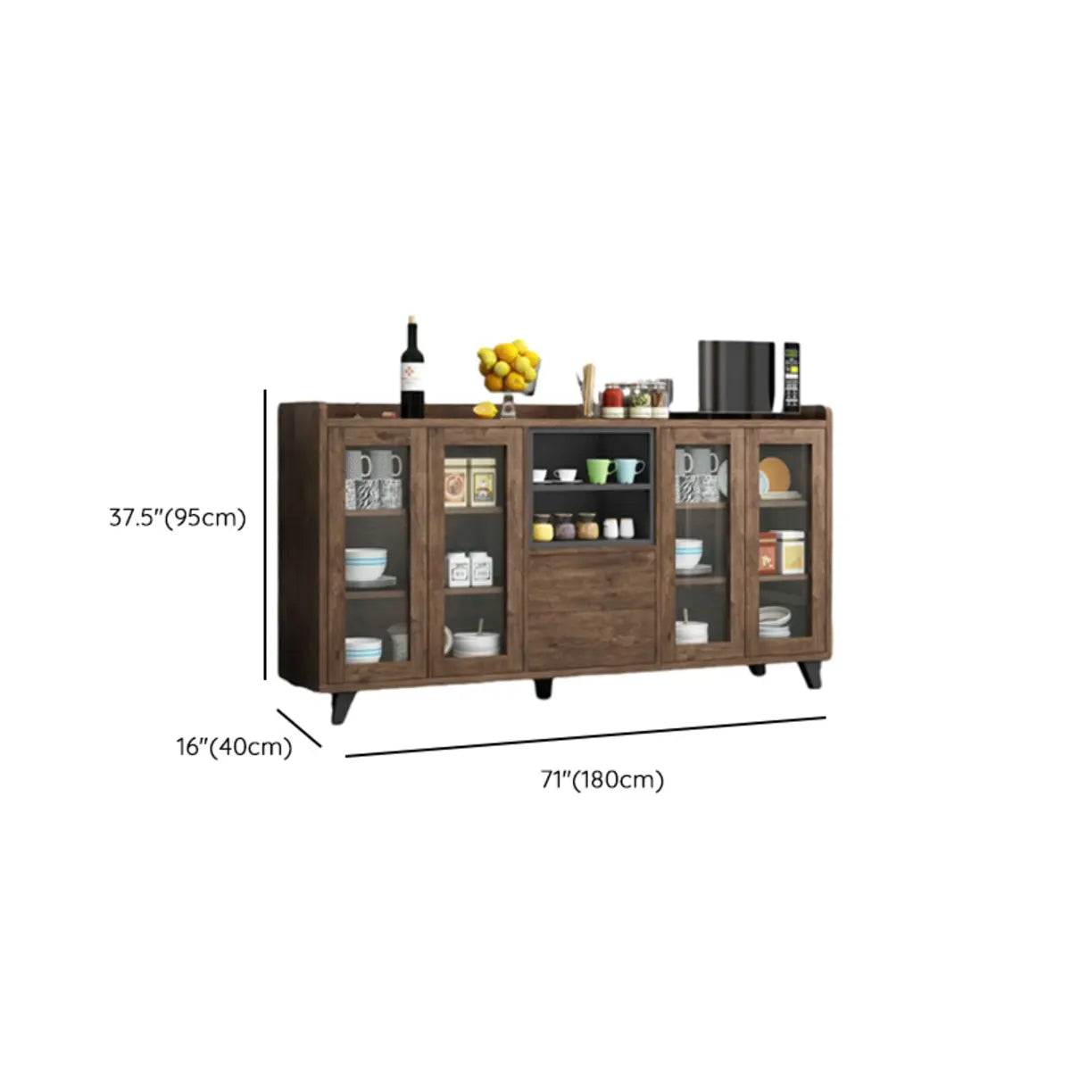 Wood Slab Cabinet Brown Shelves Large Open Storage Buffet Image - 27