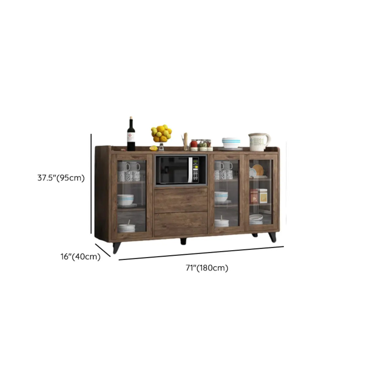 Wood Slab Cabinet Brown Shelves Large Open Storage Buffet Image - 31