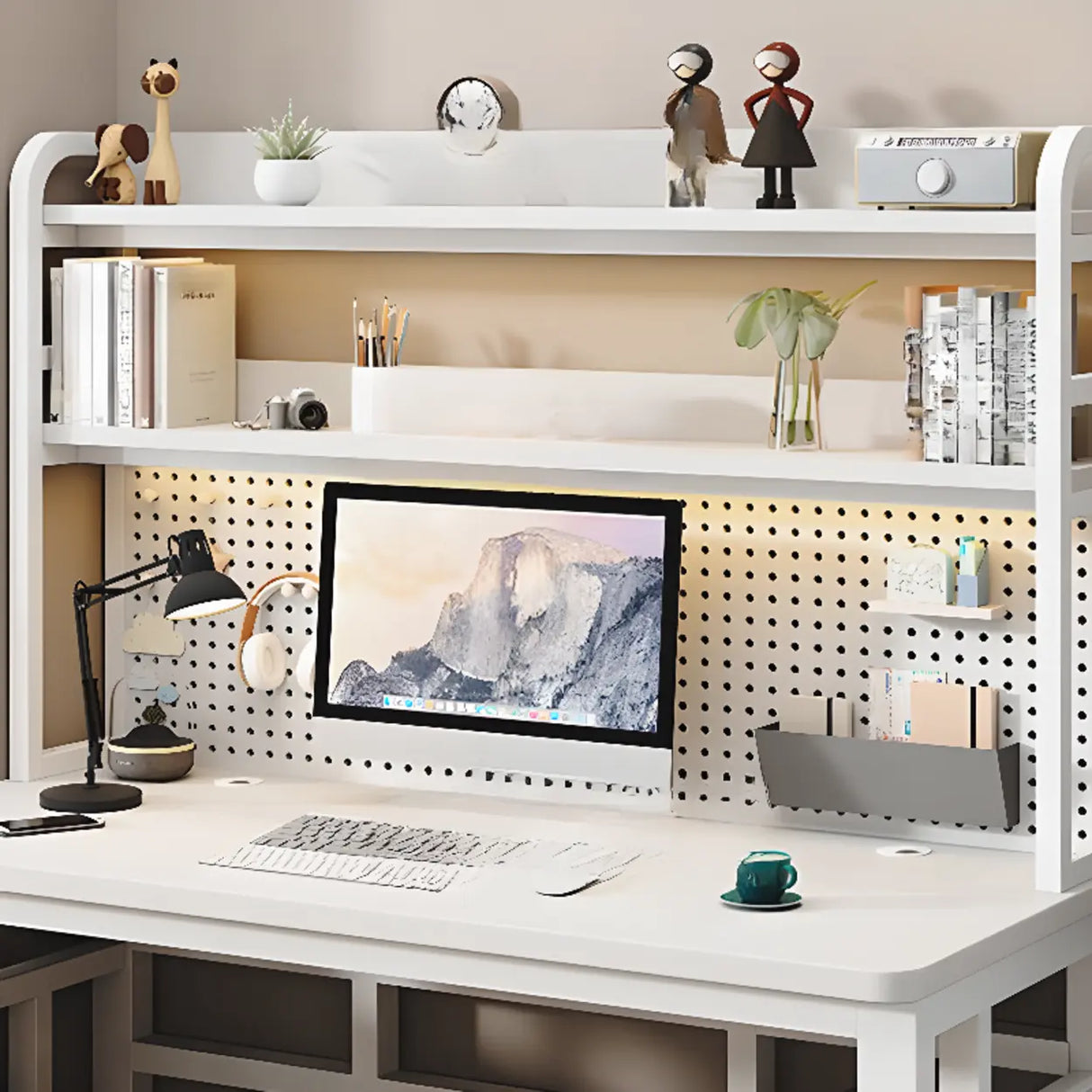 Wood Steel Kids Computer Desk with Shelves and Hutch Image - 12
