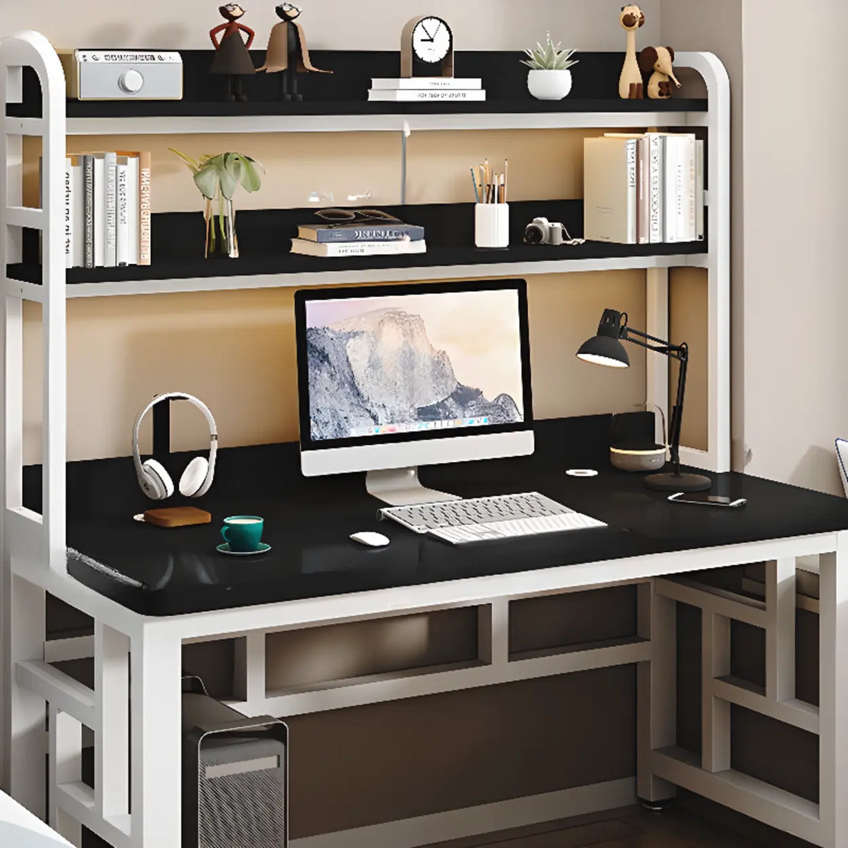 Wood Steel Kids Computer Desk with Shelves and Hutch Image - 17