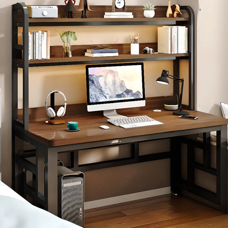 Wood Steel Kids Computer Desk with Shelves and Hutch Image - 2