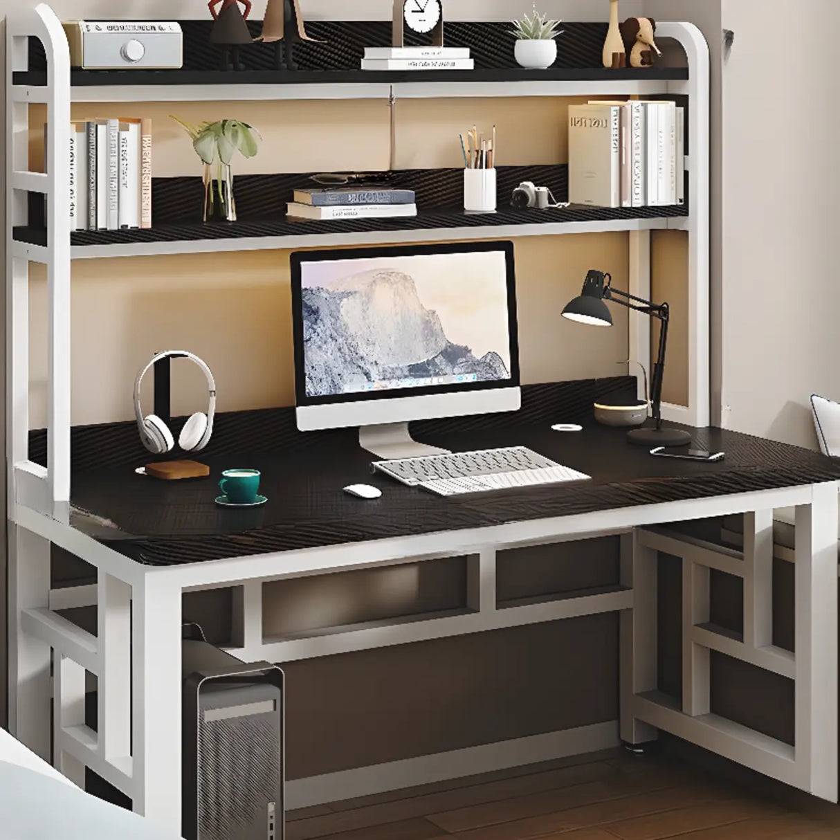 Wood Steel Kids Computer Desk with Shelves and Hutch Image - 20