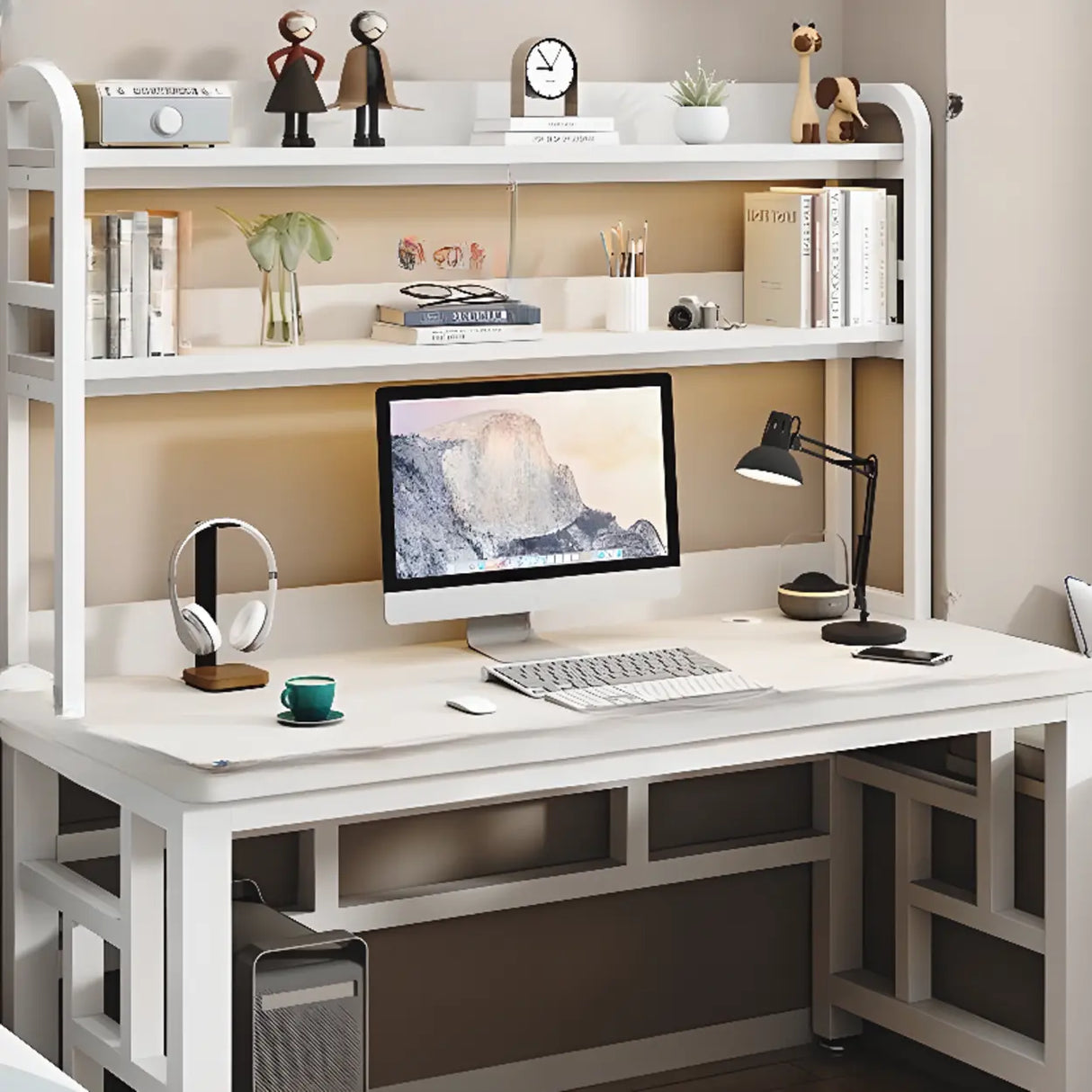 Wood Steel Kids Computer Desk with Shelves and Hutch Image - 21