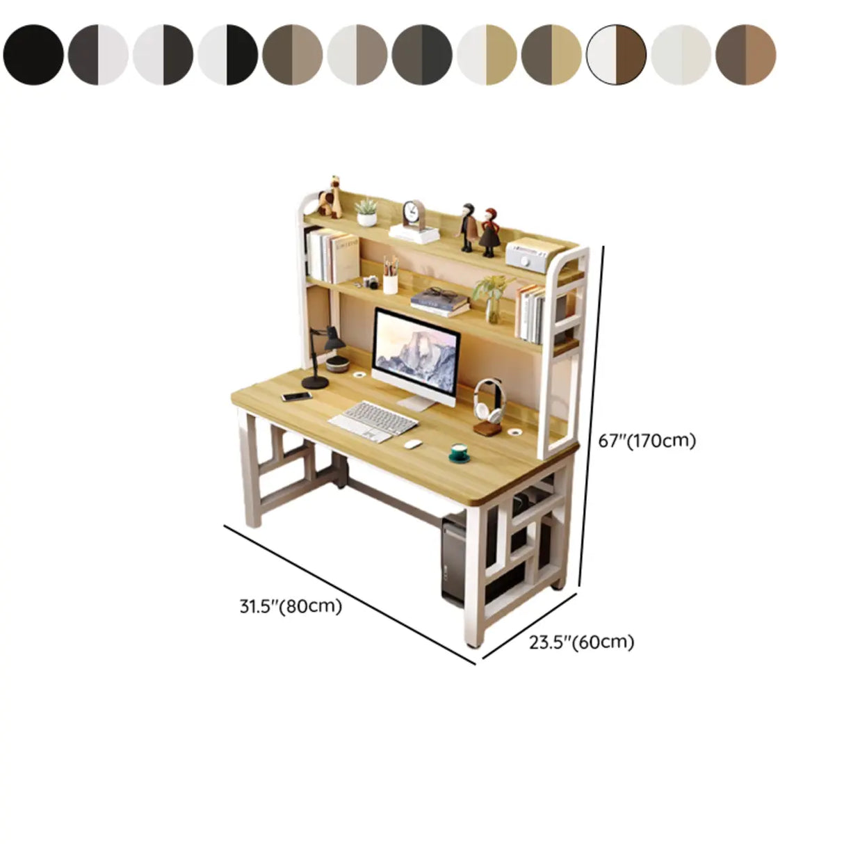 Wood Steel Kids Computer Desk with Shelves and Hutch