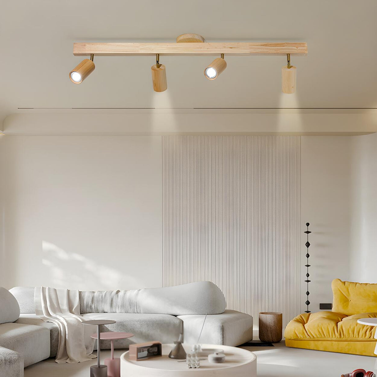 Wood Track Adjustable Semi-Flush Mount Lamp 5-Spotlight Image - 6