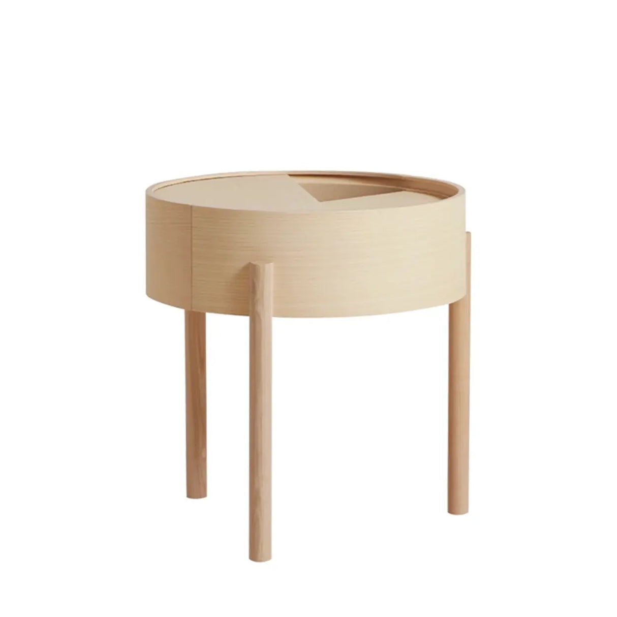 Wood Tray Top Round Storage Three Leg Coffee Table Image - 7