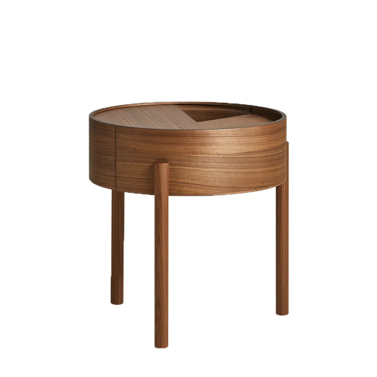 Wood Tray Top Round Storage Three Leg Coffee Table Image - 9