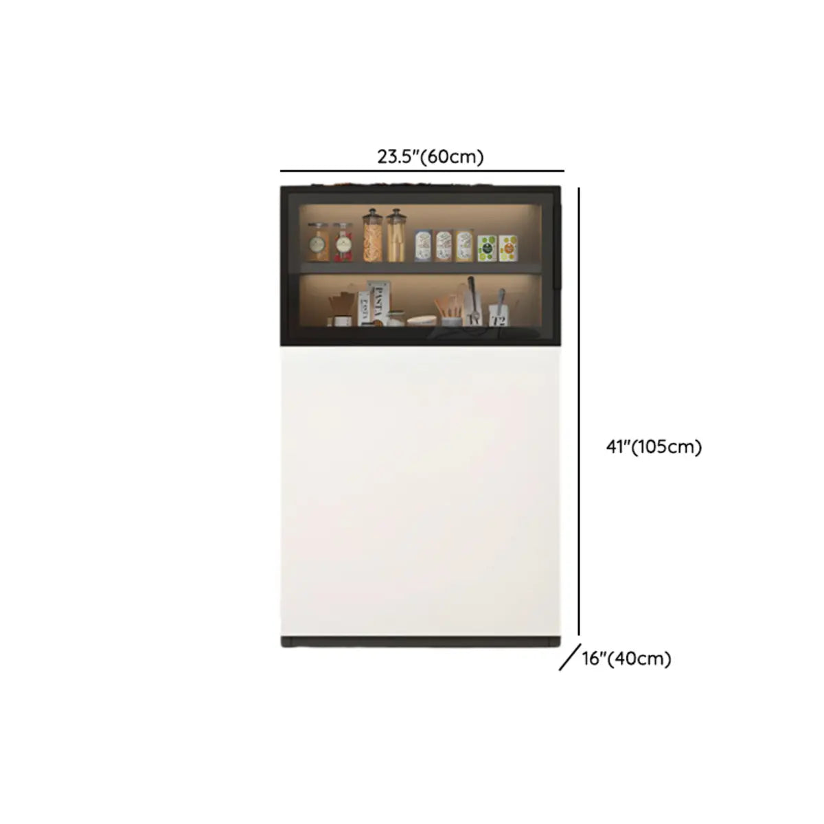 Wood White Narrow Shelves Glass Sideboard with Lighting