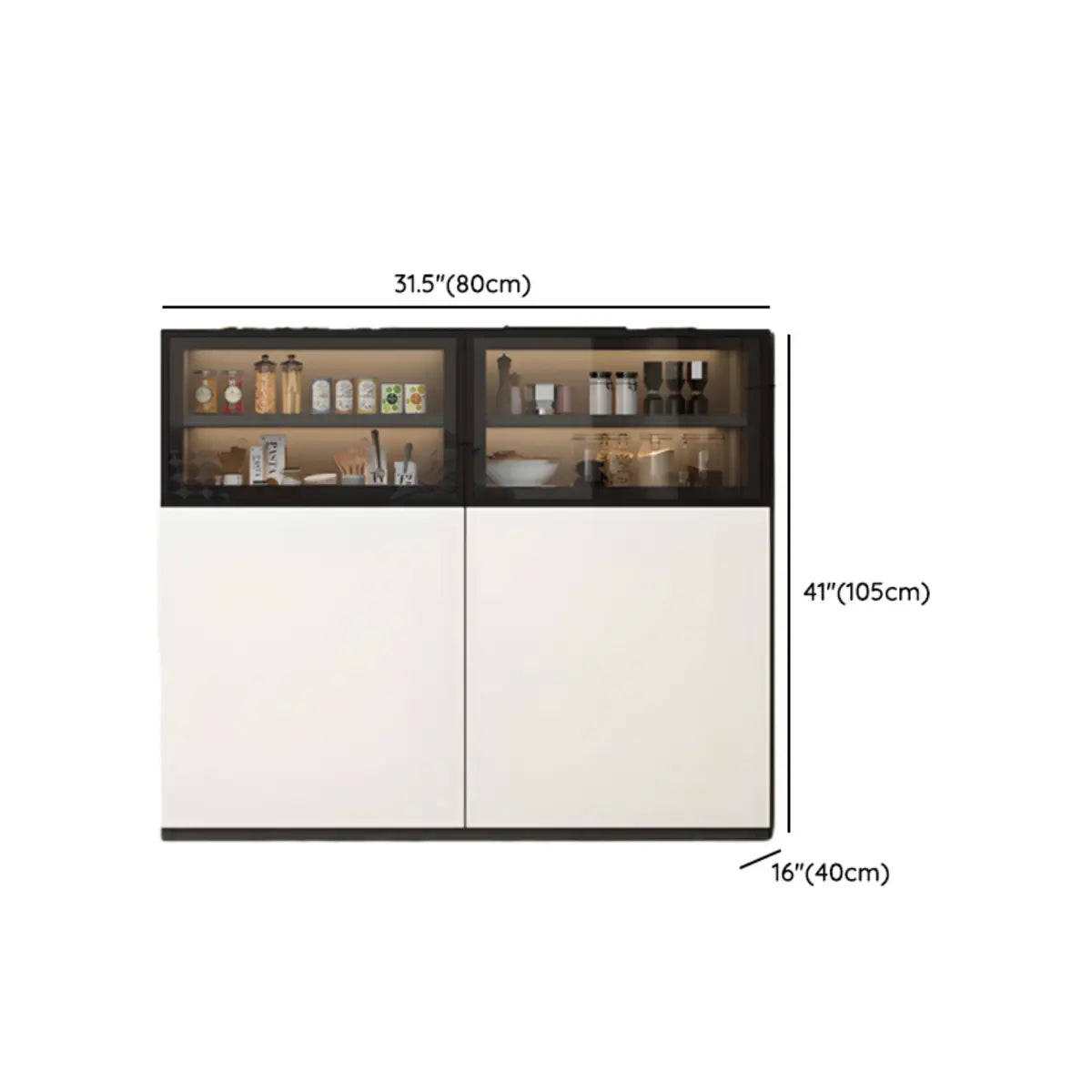 Wood White Narrow Shelves Glass Sideboard with Lighting Image - 13