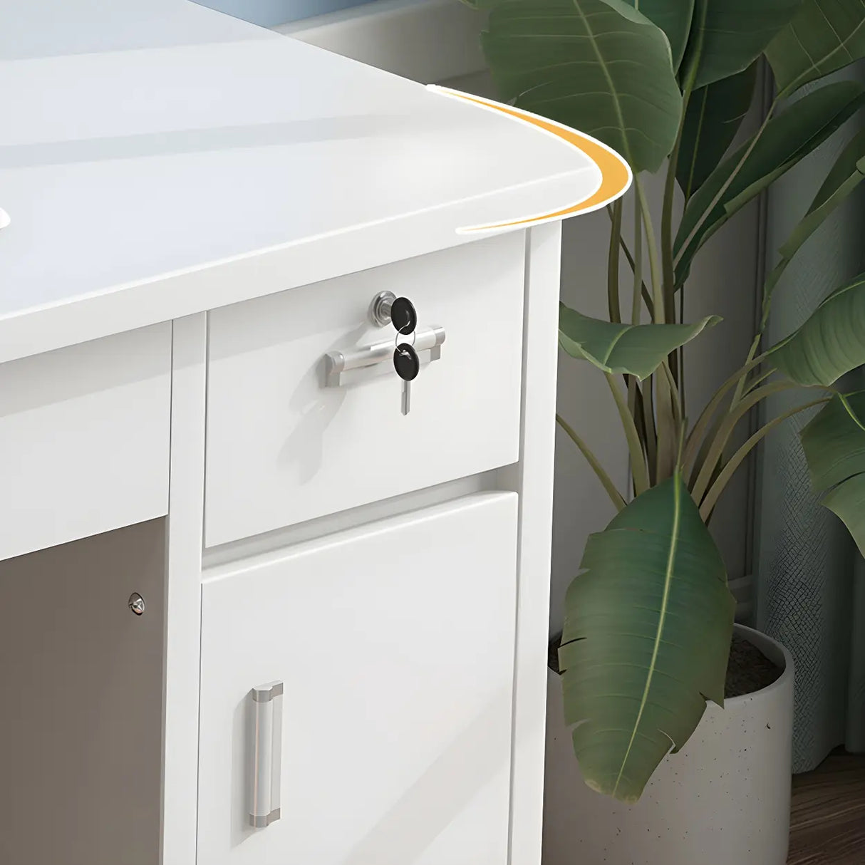 Wood Writing Desk with Locking Drawer and Cabinet Image - 11