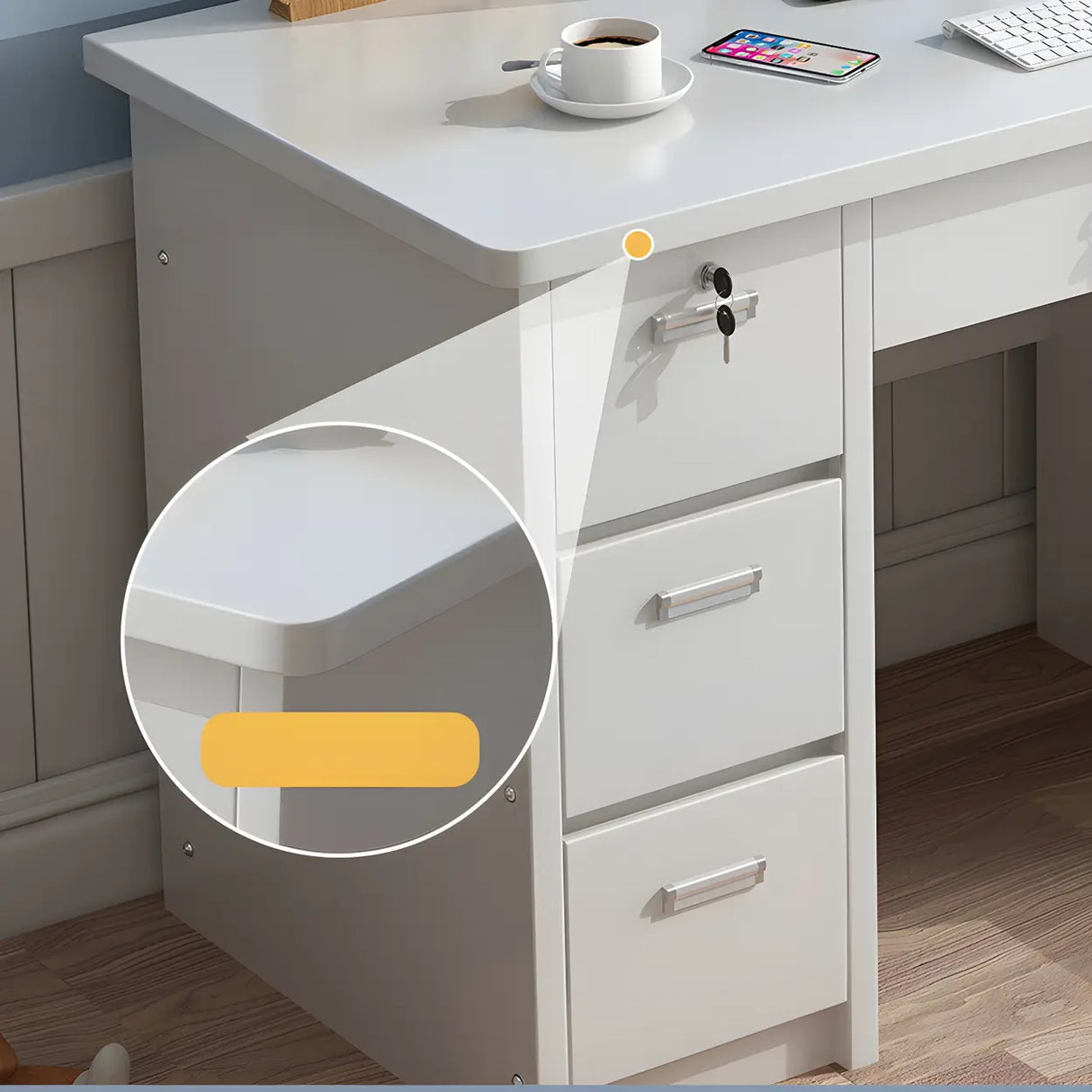 Wood Writing Desk with Locking Drawer and Cabinet Image - 14