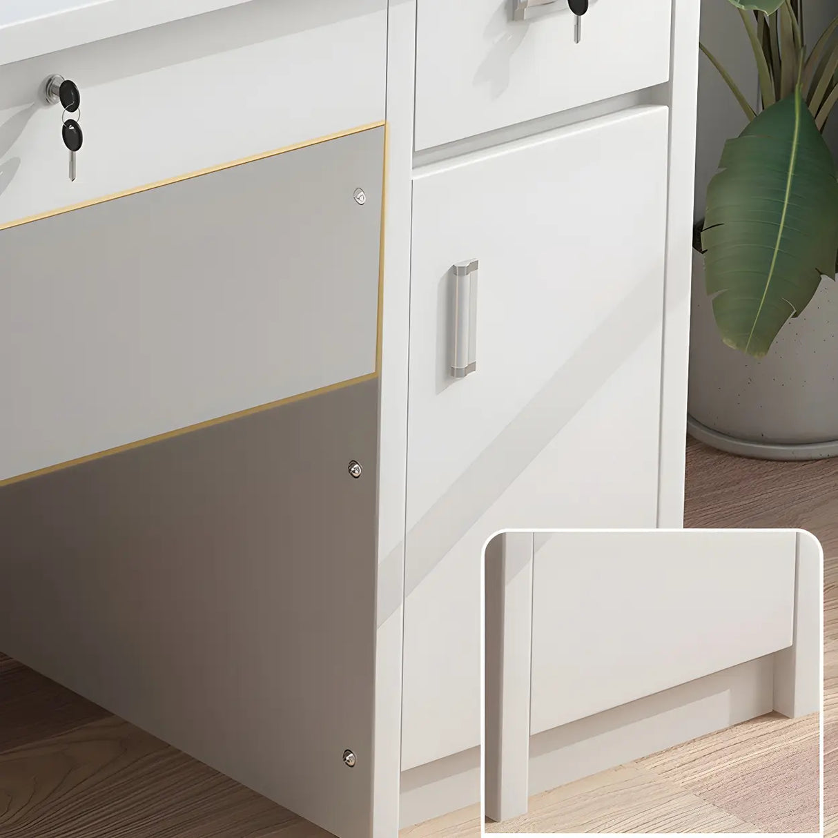 Wood Writing Desk with Locking Drawer and Cabinet Image - 16