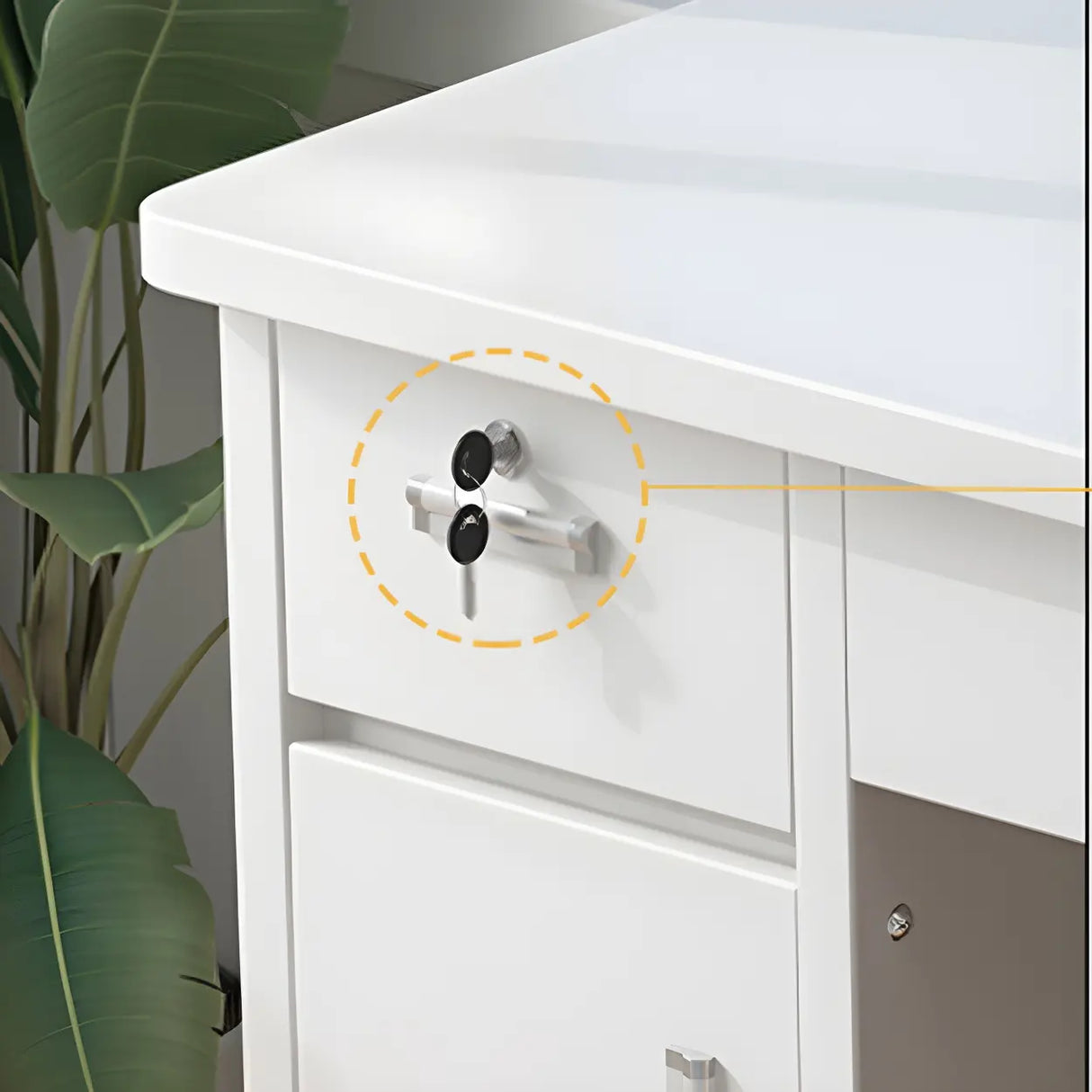 Wood Writing Desk with Locking Drawer and Cabinet Image - 18