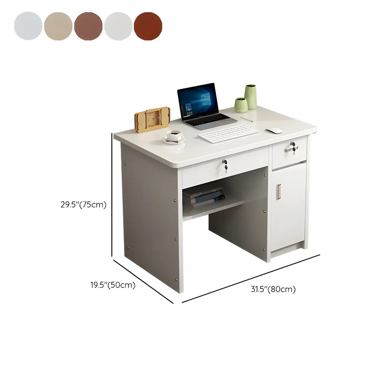 Wood Writing Desk with Locking Drawer and Cabinet