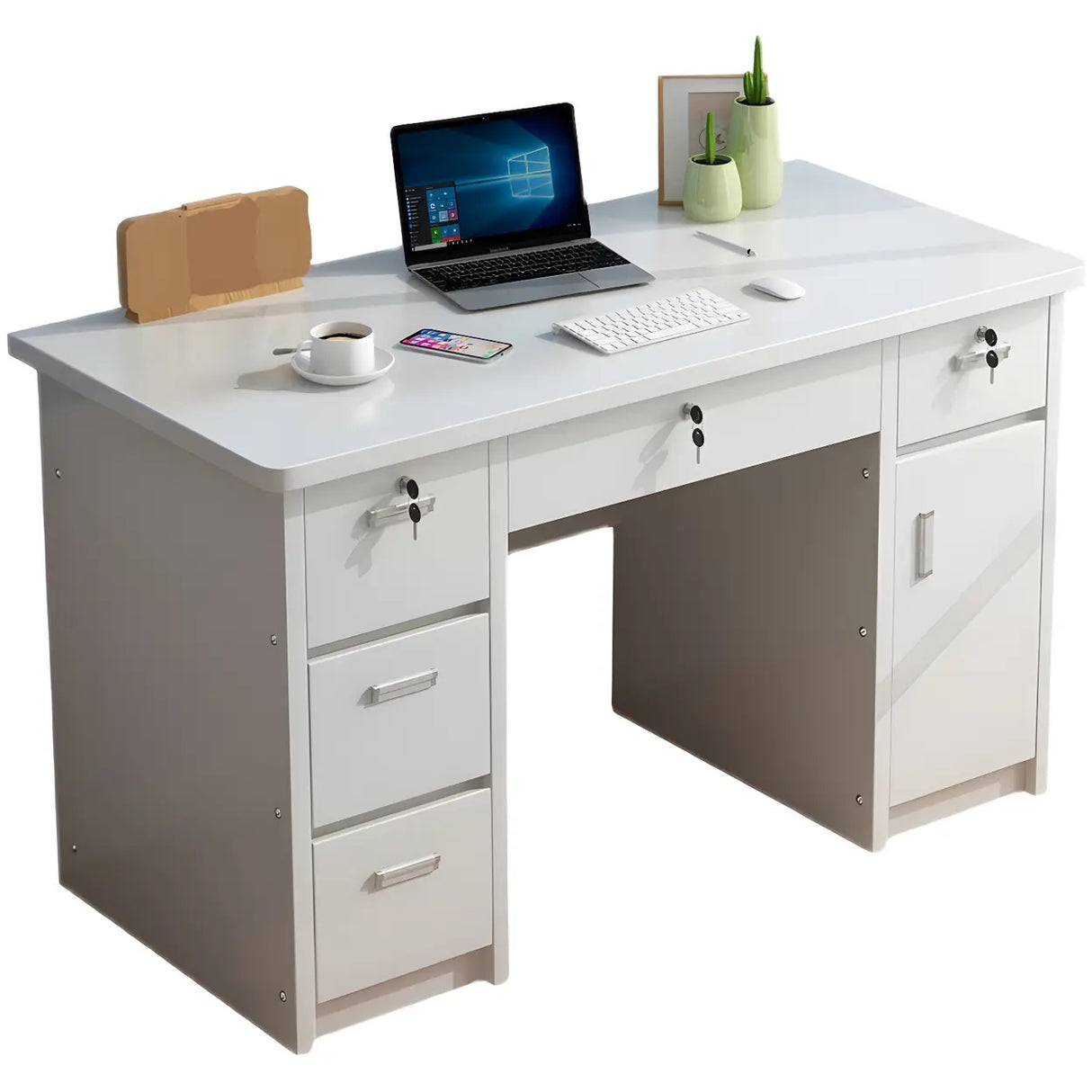 Wood Writing Desk with Locking Drawer and Cabinet Image - 9