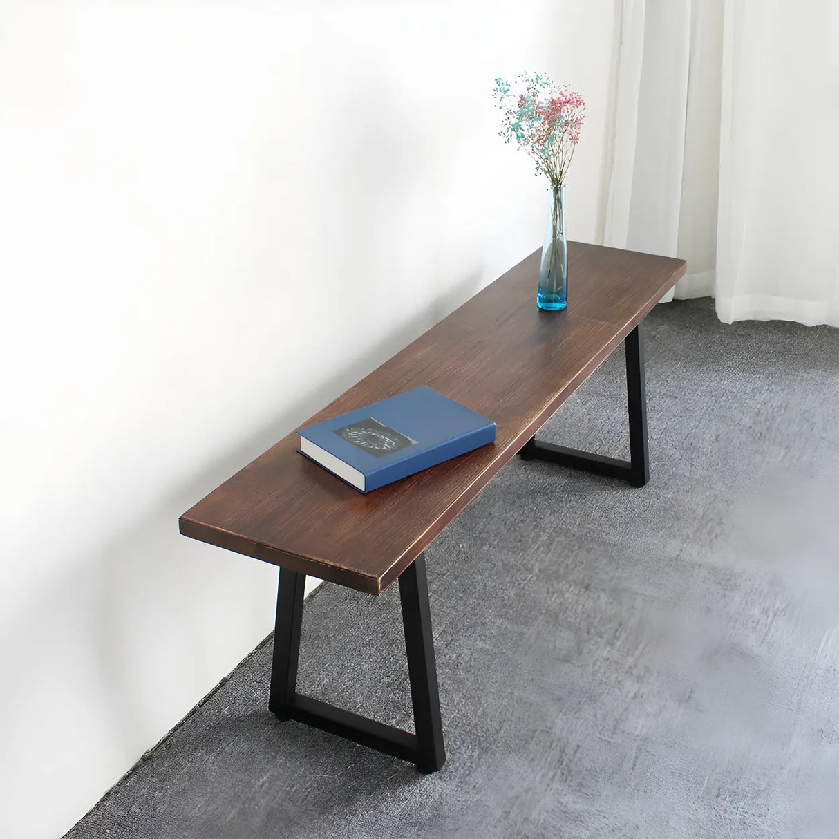 Modern Rustic Wood Bench with Black Metal Legs, 47 Inch Image - 1