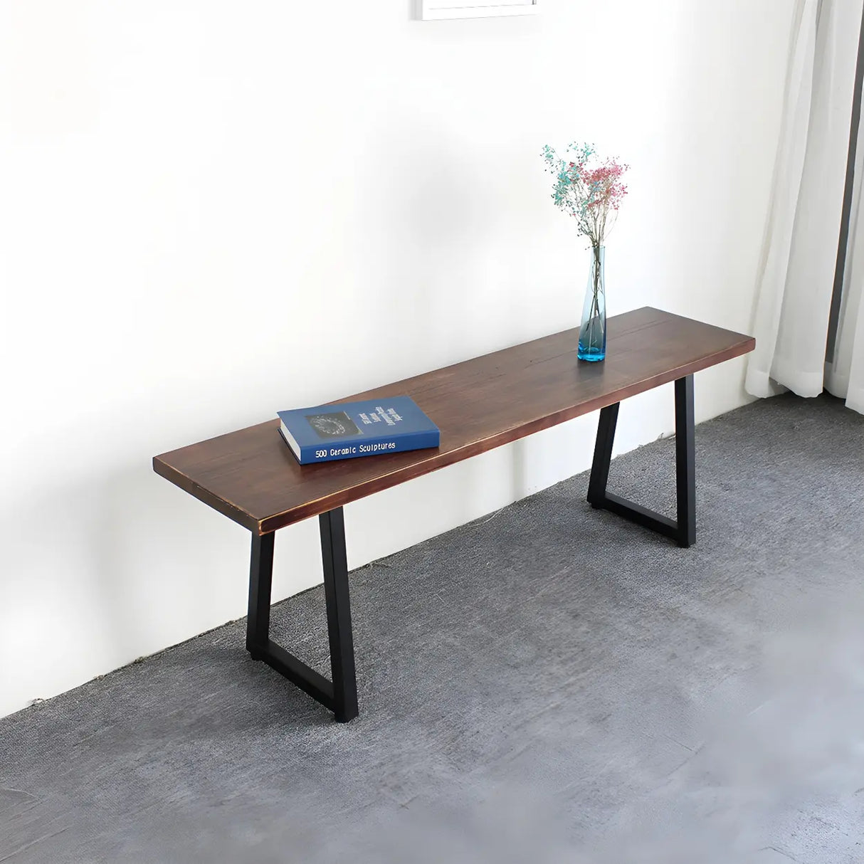 Modern Rustic Wood Bench with Black Metal Legs, 47 Inch Image - 10