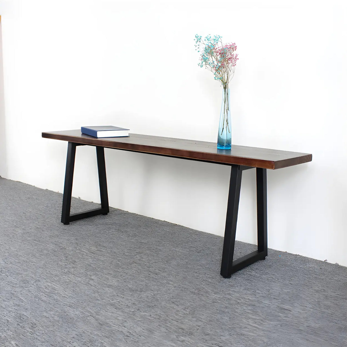 Modern Rustic Wood Bench with Black Metal Legs, 47 Inch Image - 2