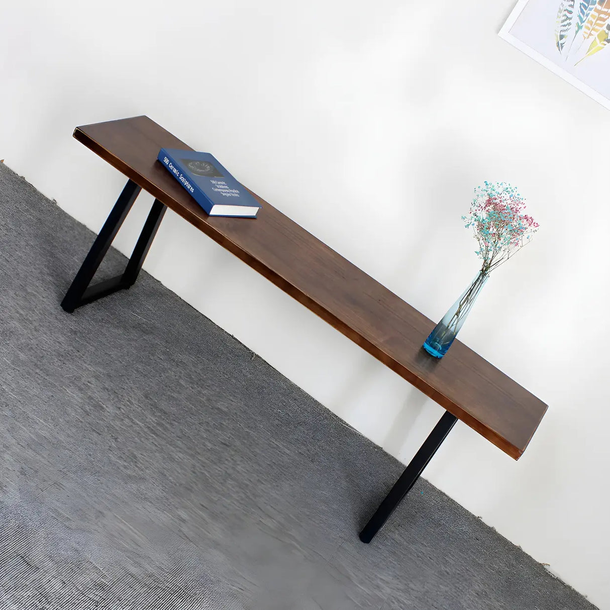 Modern Rustic Wood Bench with Black Metal Legs, 47 Inch Image - 8