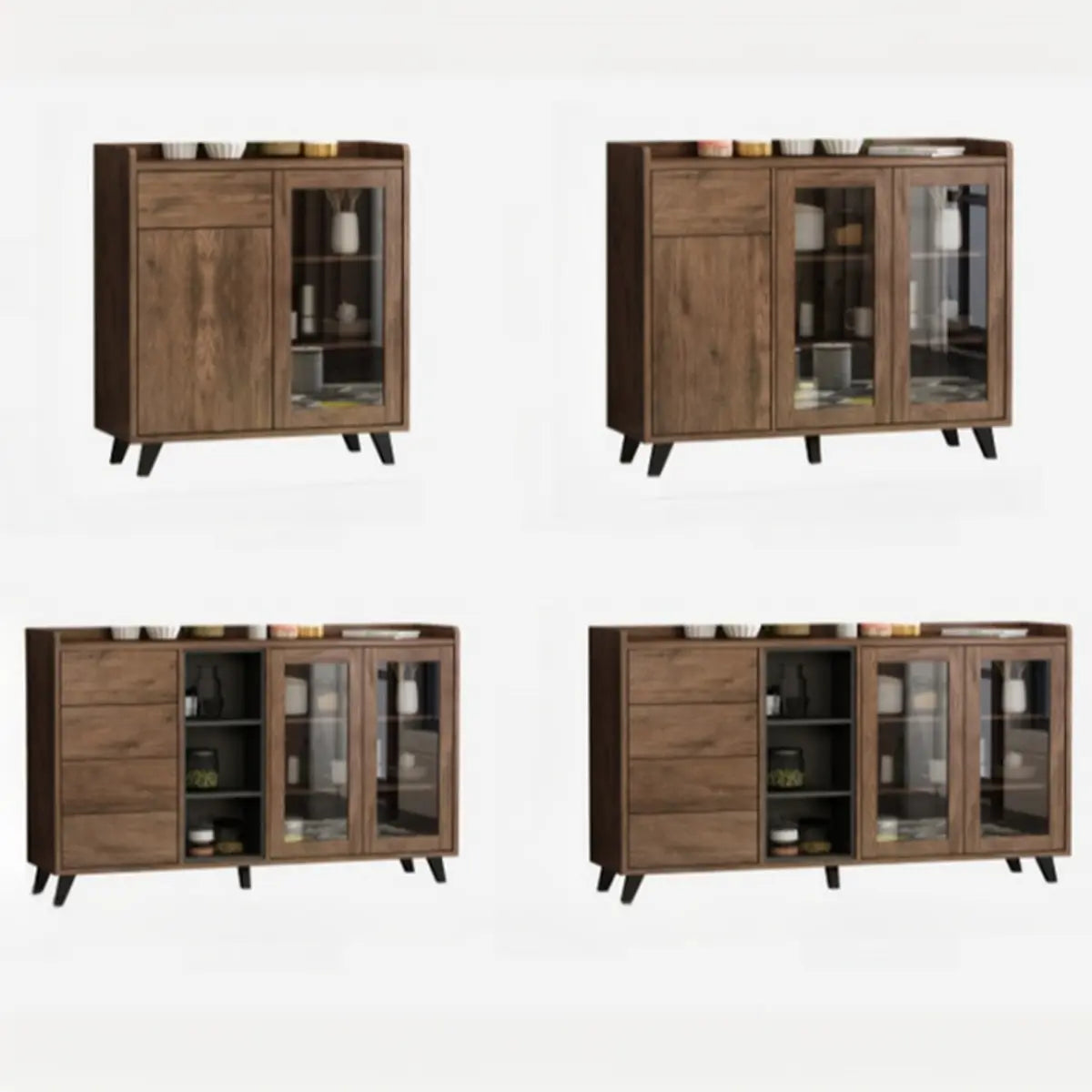 Wooden Brown Glass Doors Freestanding Floor Buffet Image - 14