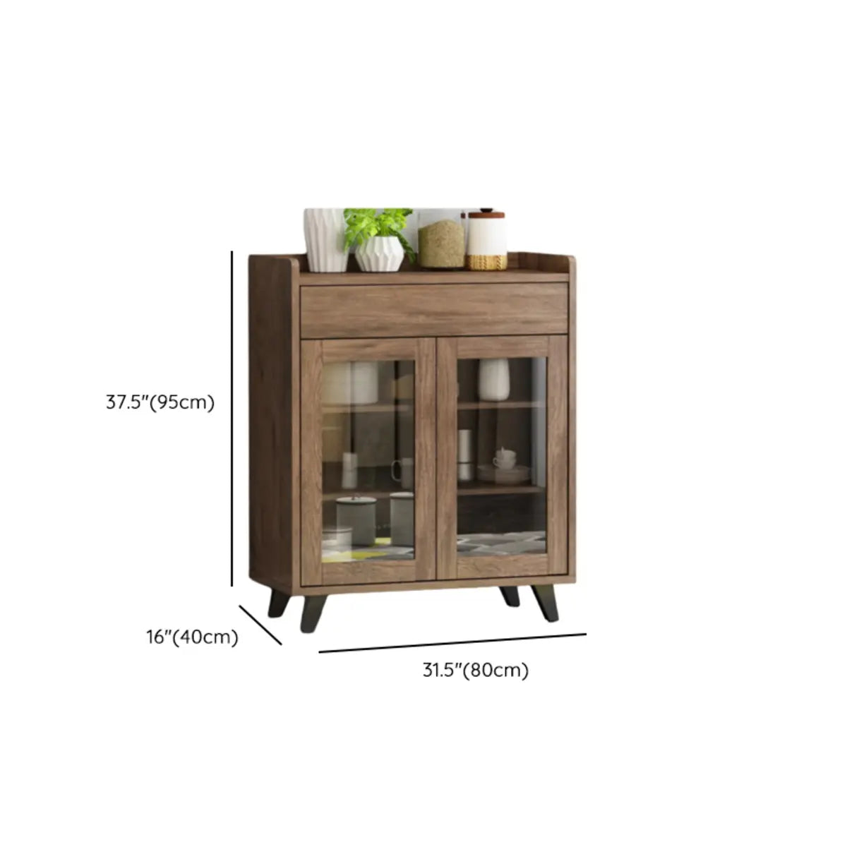 Wooden Brown Glass Doors Freestanding Floor Buffet Image - 17