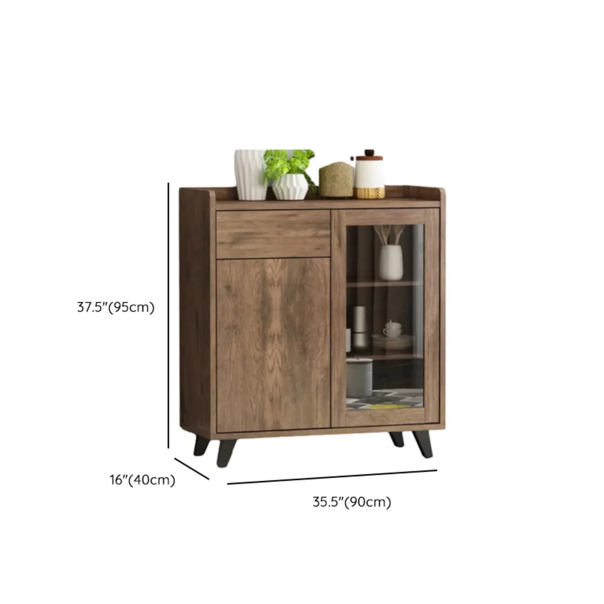 Wooden Brown Glass Doors Freestanding Floor Buffet Image - 18