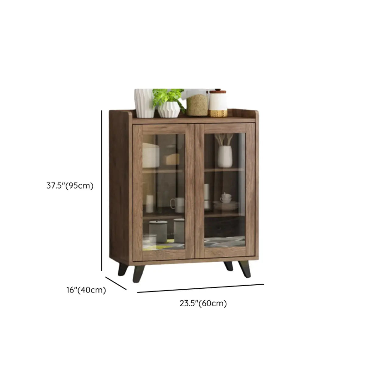 Wooden Brown Glass Doors Freestanding Floor Buffet Image - 24