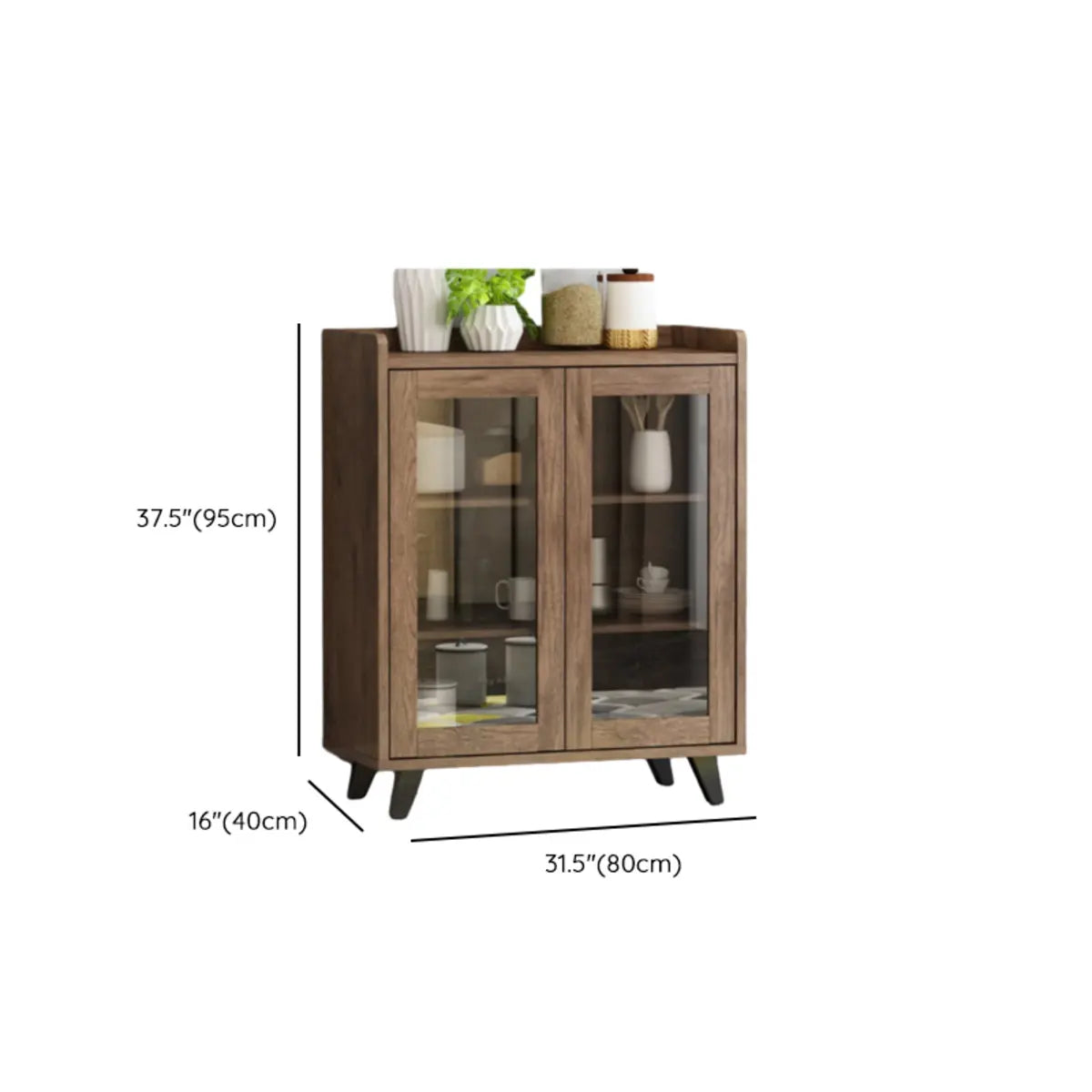 Wooden Brown Glass Doors Freestanding Floor Buffet Image - 25