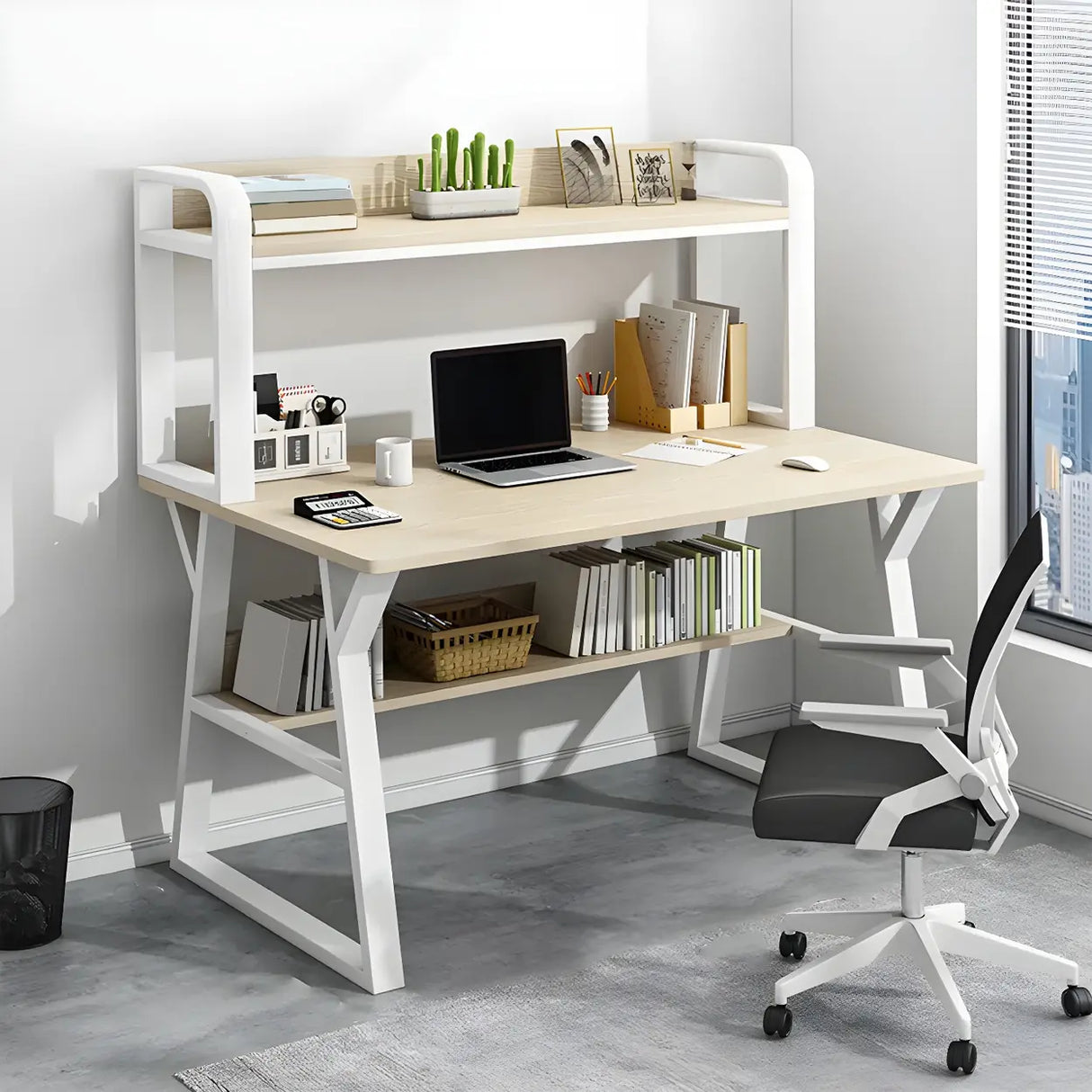 Wooden Credenza Desk with Hutch and Exterior Shelf Image - 10