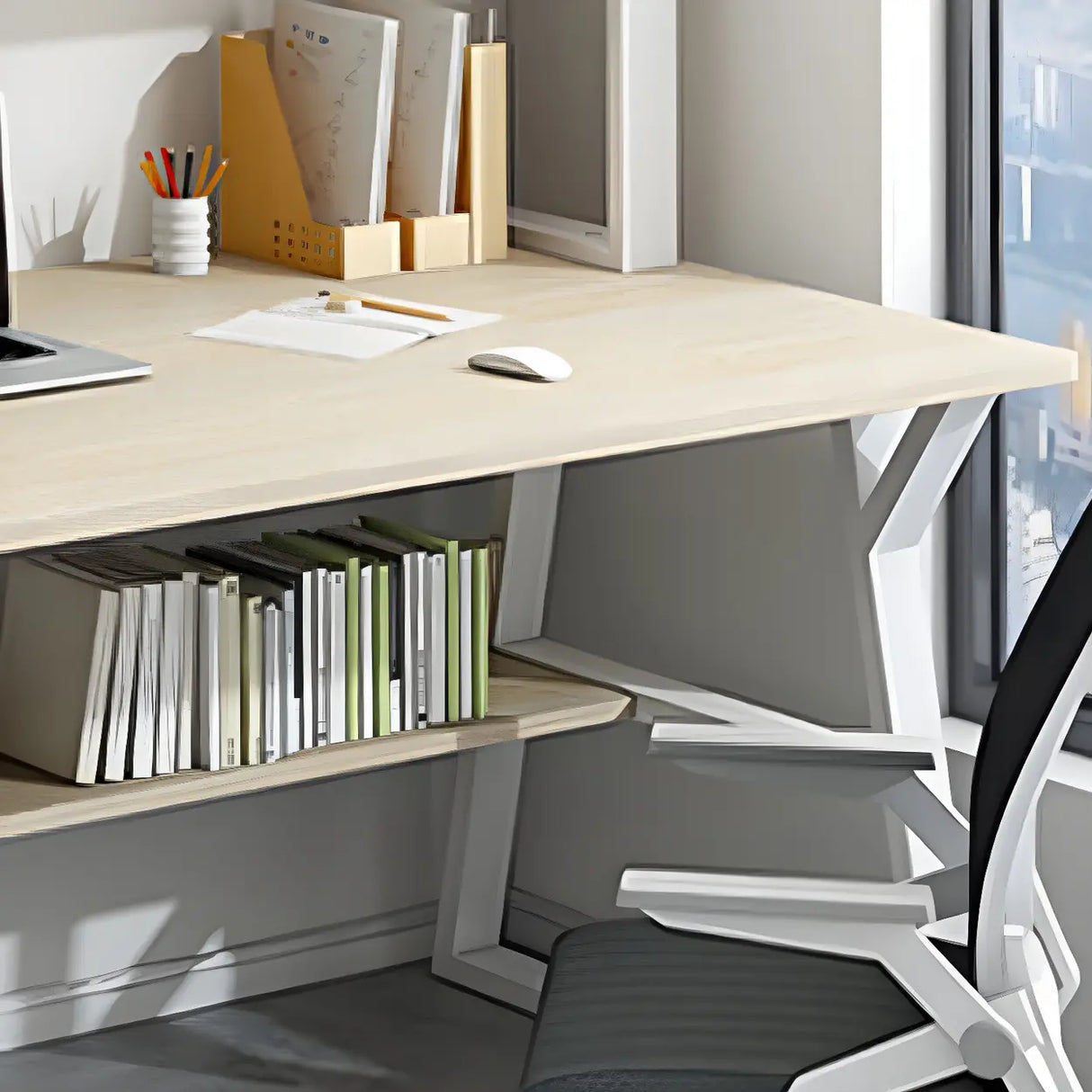 Wooden Credenza Desk with Hutch and Exterior Shelf Image - 12