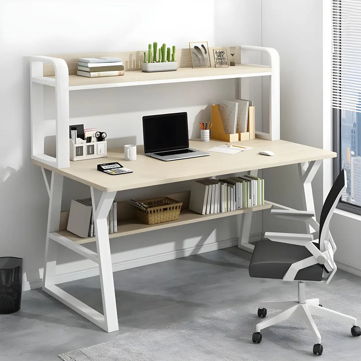 Wooden Credenza Desk with Hutch and Exterior Shelf Image - 13