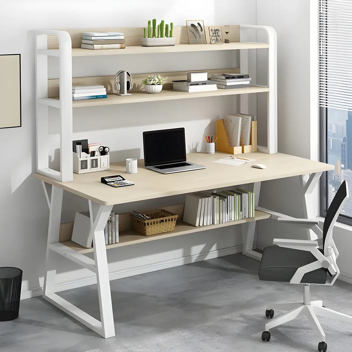Wooden Credenza Desk with Hutch and Exterior Shelf Image - 17