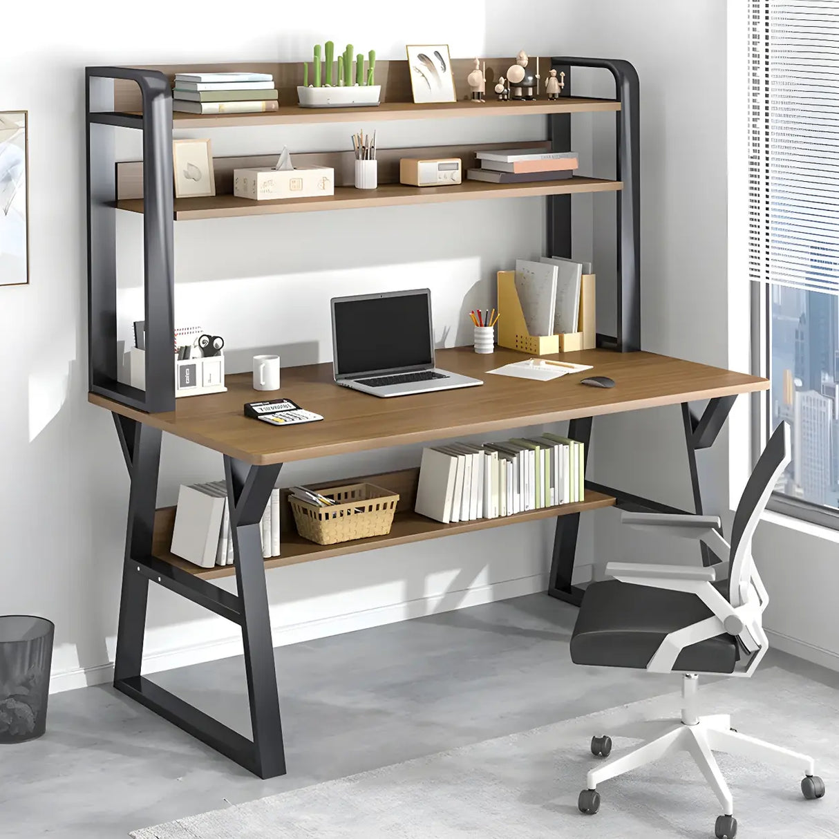 Wooden Credenza Desk with Hutch and Exterior Shelf Image - 18