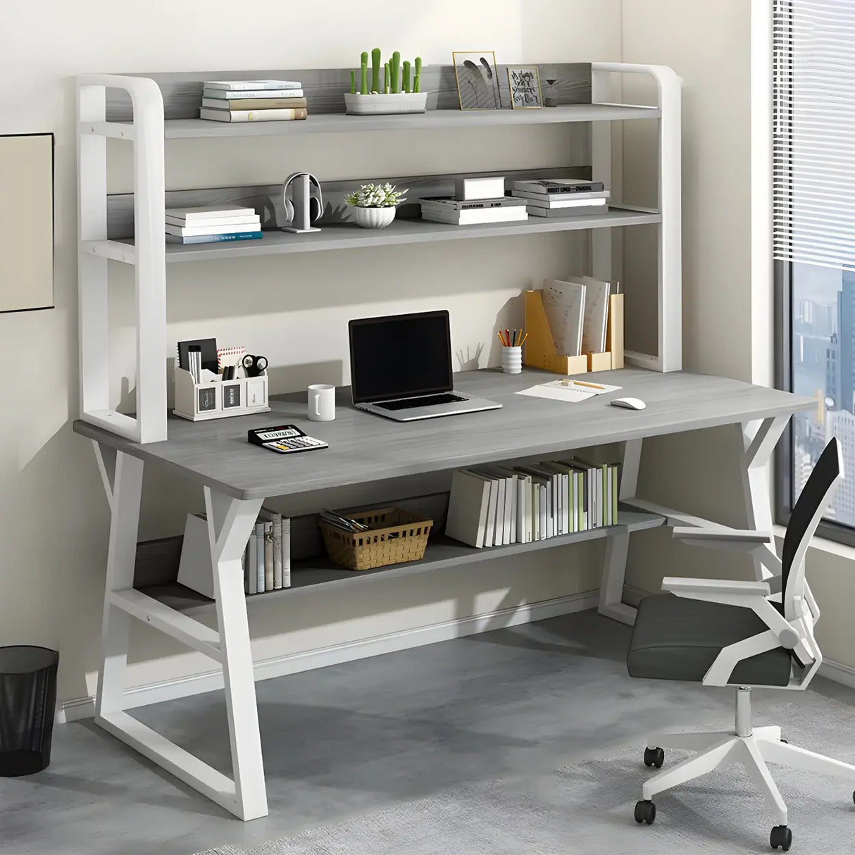 Wooden Credenza Desk with Hutch and Exterior Shelf Image - 23