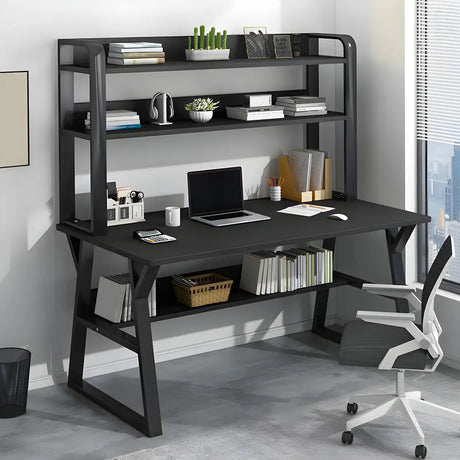Wooden Credenza Desk with Hutch and Exterior Shelf Image - 2