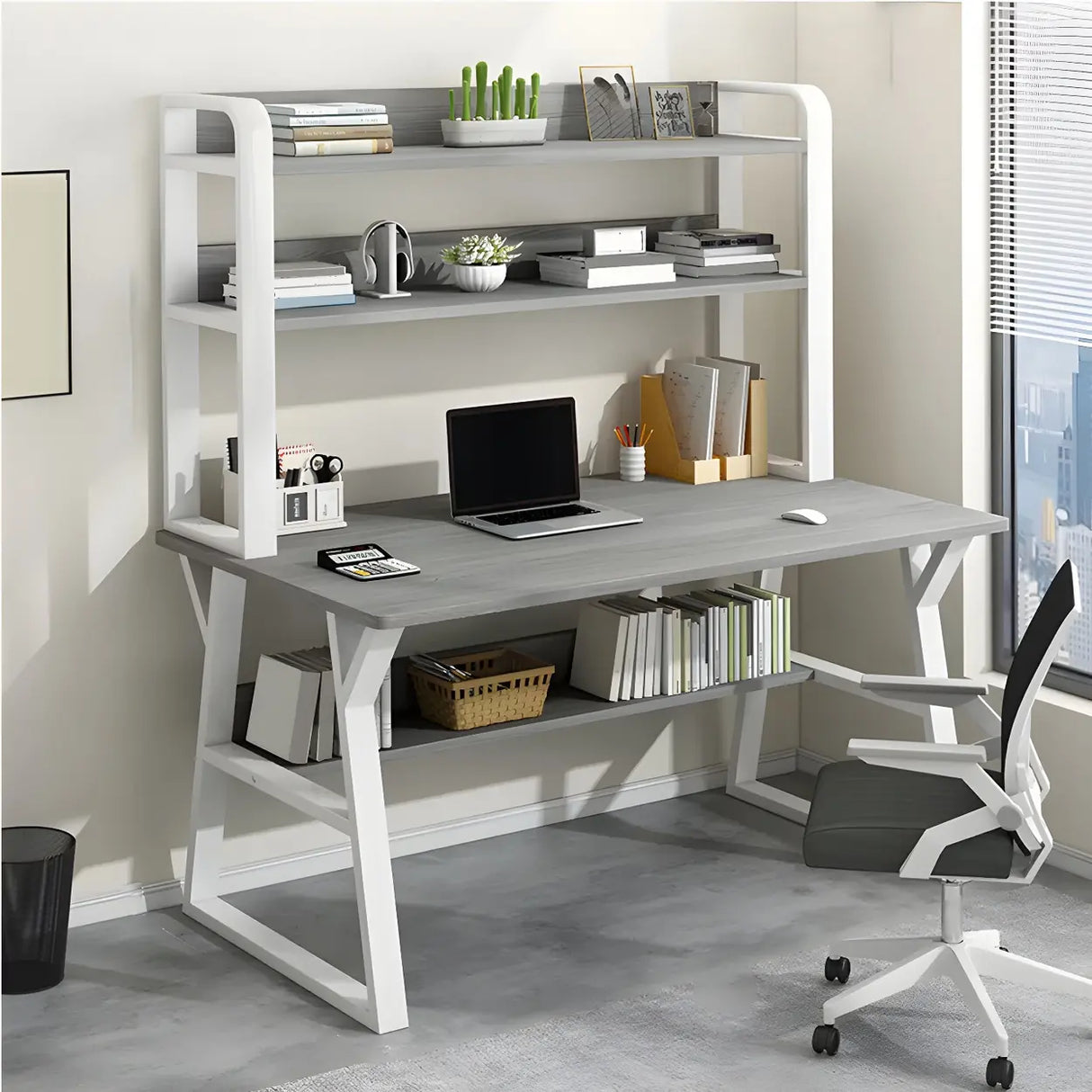 Wooden Credenza Desk with Hutch and Exterior Shelf Image - 7