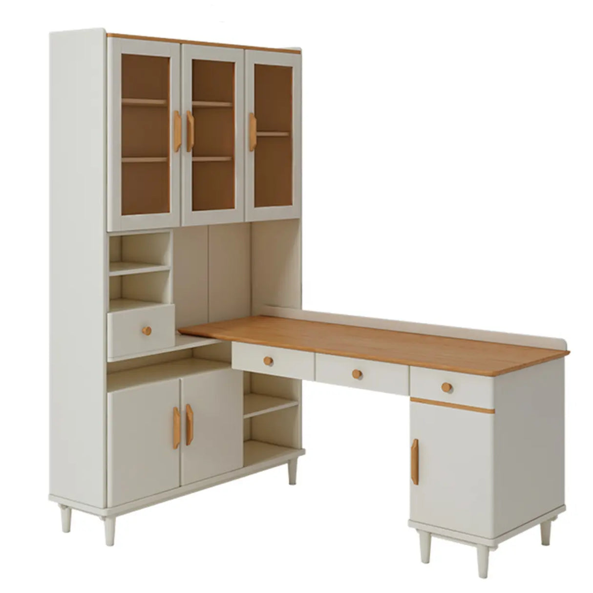 Wooden Drawers Storage Kids Corner Desk with Hutch Image - 12