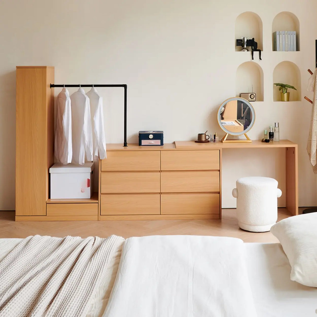 Wooden Freestanding Coat Rack with Mirror and Drawers Image - 5