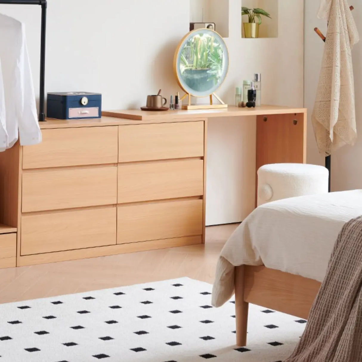 Wooden Freestanding Coat Rack with Mirror and Drawers Image - 9