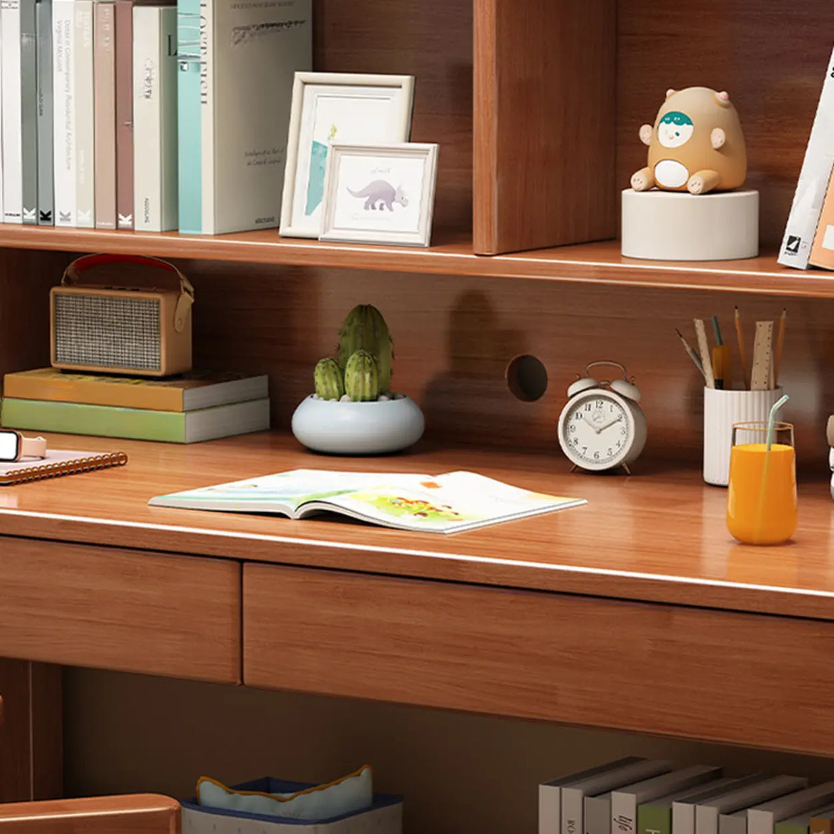 Wooden Kids Study Desk with Hutch and Storage Shelves Image - 10